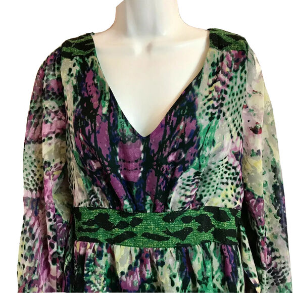 RAMPAGE Midi Dress Womens M Bold Sheer Mixed Animal Print Flair L/Sleeves Belted - Picture 8 of 11